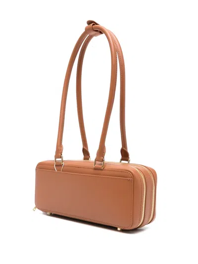 Self-portrait Tan Leather Baguette Shoulder Bag With Charm In Brown