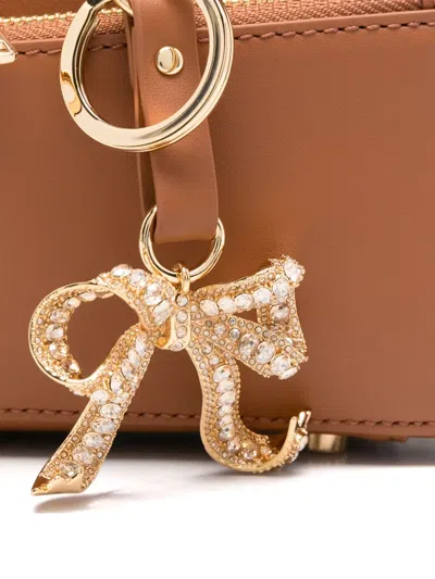 Self-portrait Tan Leather Baguette Shoulder Bag With Charm In Brown