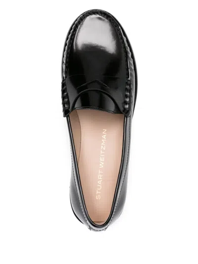 Stuart Weitzman Round Head Loafer Shoes In Black