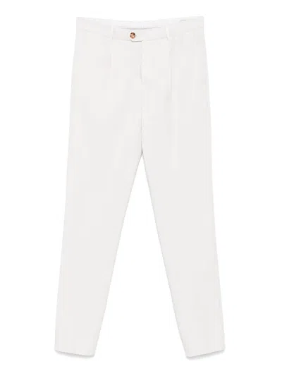 Brunello Cucinelli Tailored White Trousers With Classic Waistband In Neutral