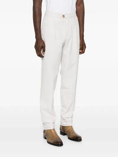 Brunello Cucinelli Tailored White Trousers With Classic Waistband In Neutral
