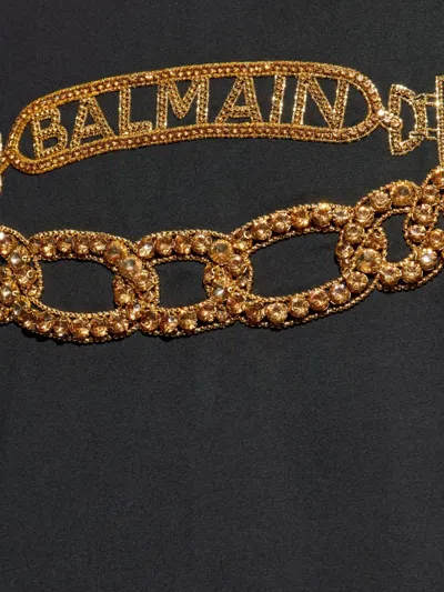 Balmain Black Crewneck T-shirt With Logo Print On The Front In Cotton Man