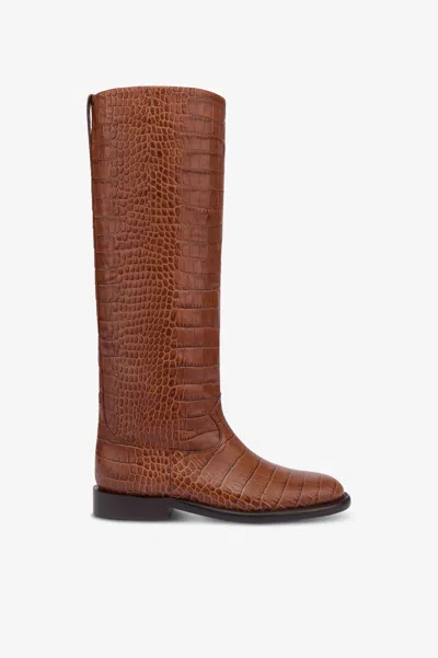 Paris Texas Boots In Chocolate Croco-embossed Leather In Brown