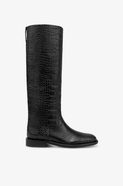 Paris Texas Montana Knee-high Boots In Croc-embossed Leather