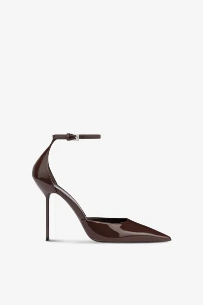 Paris Texas Pointed-toe Stiletto Heels With Slim Ankle Strap In Brown