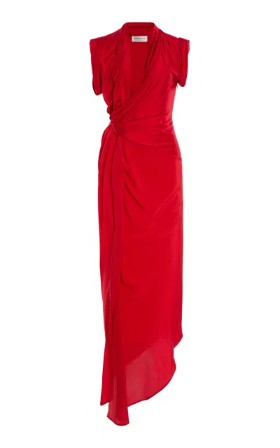 Victoria Beckham Womens Cardinal Red Asymmetric Plunge Stretch-woven Maxi Dress