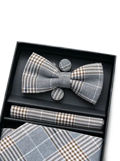 Moustache Plaid-check Accessory Set In Gray