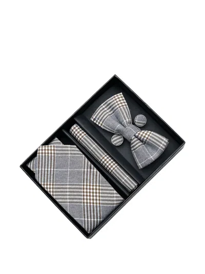 Moustache Plaid-check Accessory Set In Gray