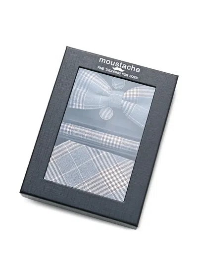Moustache Plaid-check Accessory Set In Gray