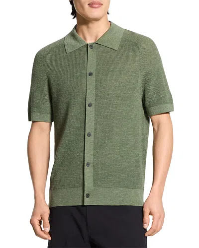 Theory Short-sleeve Button-up Shirt In Pacific Linen In Green
