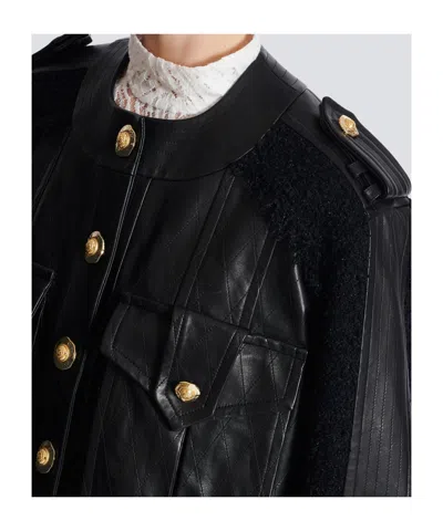 Balmain Quilted Leather And Tweed Bomber Jacket In Black