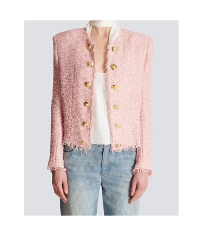 Balmain Giacca In Tweed Rosa Donna In Pink