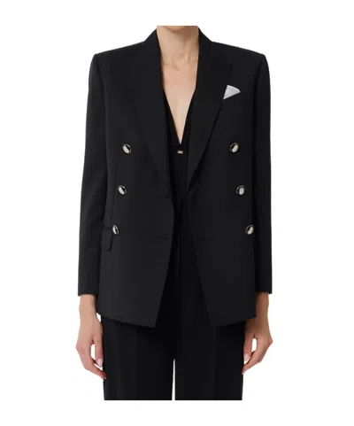 Elisabetta Franchi Cool Wool Jacket With Enamelled Buttons In Black