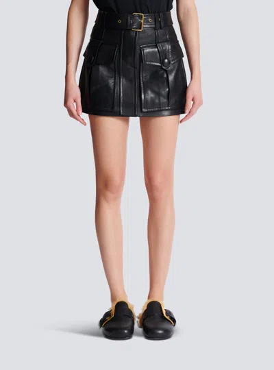 Balmain Lambskin Belted Mini Skirt