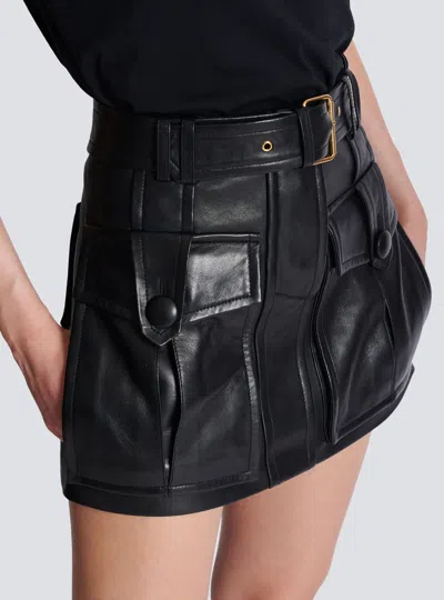 Balmain Lambskin Belted Mini Skirt