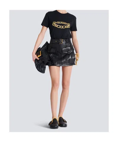 Balmain Lambskin Belted Mini Skirt