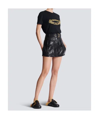 Balmain Lambskin Belted Mini Skirt