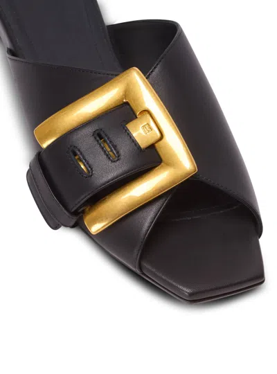 Balmain Anthem Flat Leather Sandals In Black