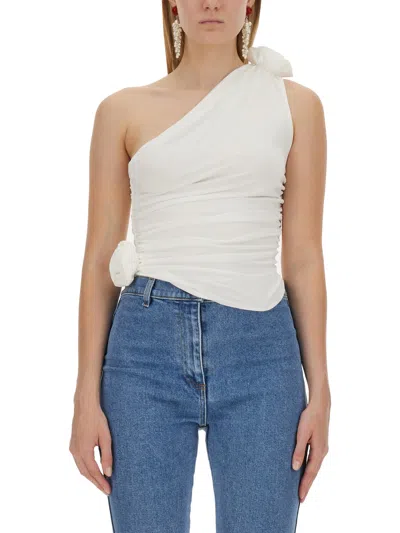 Magda Butrym One-shoulder Top With 3d Floral Applications In Neutral