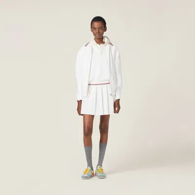 Miu Miu Stretch Cotton Blend Cardigan With Contrast Collar In White