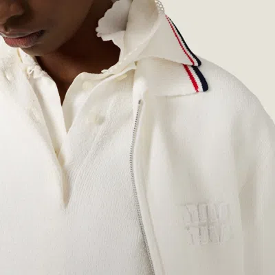 Miu Miu Stretch Cotton Blend Cardigan With Contrast Collar In White