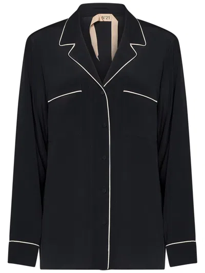 N°21 Open Collar Shirt With Contrasting Piping In Black