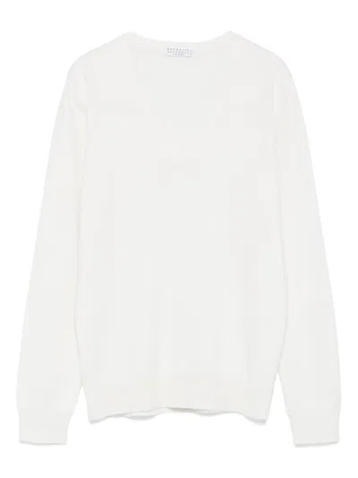 Brunello Cucinelli Cashmere Sweater With Monili In White