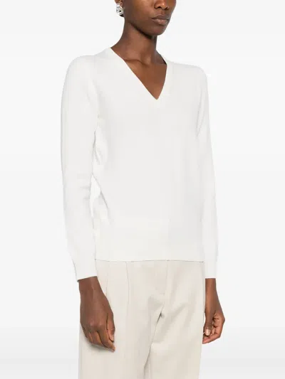 Brunello Cucinelli Cashmere Sweater With Monili In White