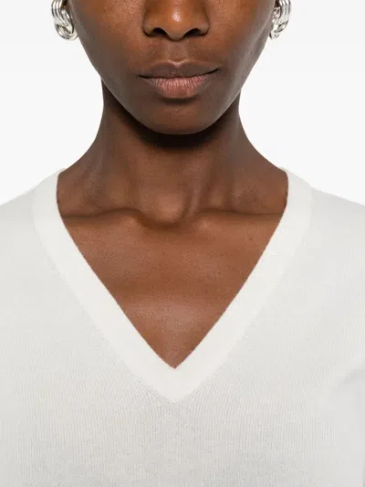 Brunello Cucinelli Cashmere Sweater With Monili In White