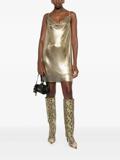 Versace Sequin Embellished Strappy Mini Dress In Gold