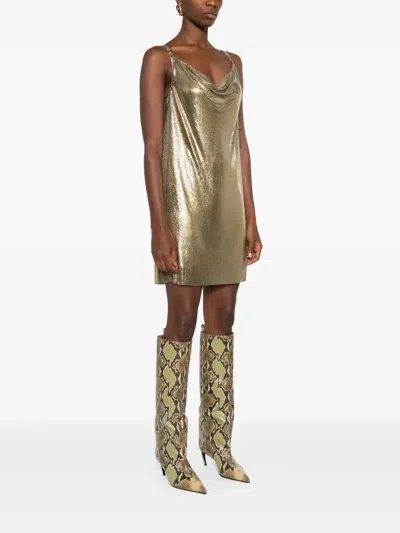Versace Sequin Embellished Strappy Mini Dress In Gold
