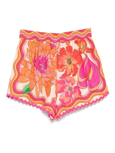 Farm Rio Spring Affair Bead-embellished Floral-print Linen-blend Shorts In Multi