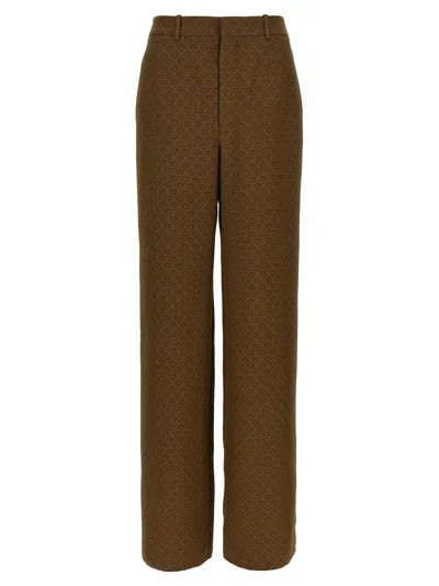 Saint Laurent Twill Pants Featuring All-over Pattern In Brown