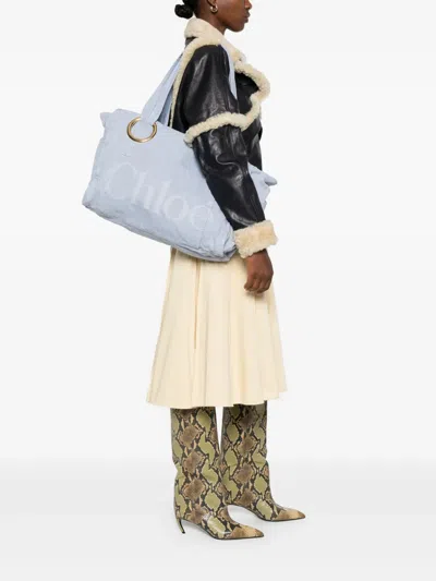 Chloé Medium Plage Washed Cotton Tote In Burgundy