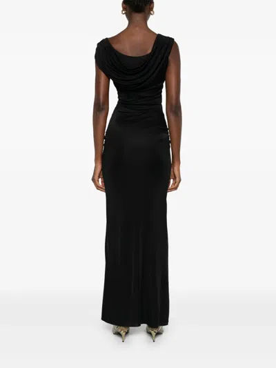 Versace Embellished Draped Stretch-jersey Gown In Black