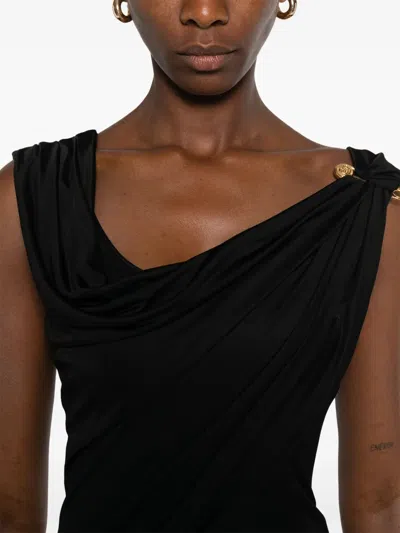 Versace Embellished Draped Stretch-jersey Gown In Black