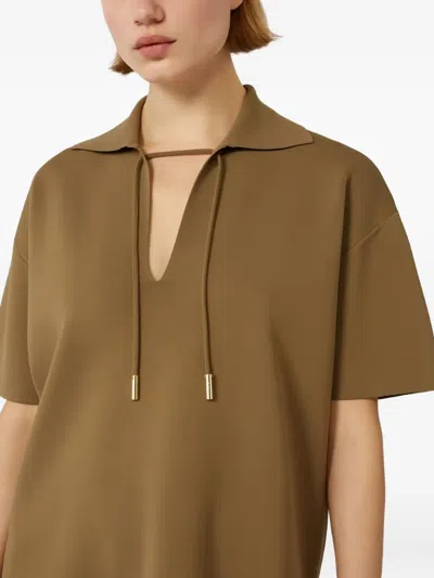 Max Mara Relaxed Fit Deep V-neck Brown Top With Drawstring Details In Brown