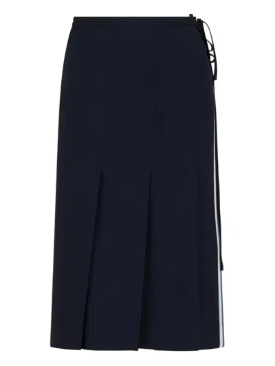 Marni Womens 00b99 Contrast-stripe Wrap-front Wool Midi Skirt In Black