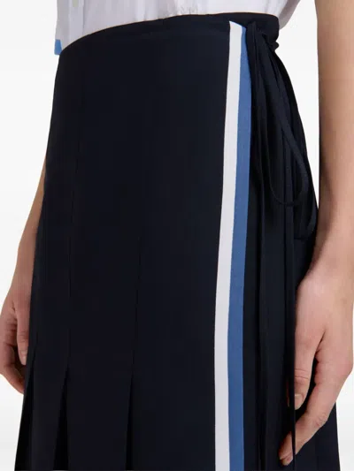 Marni Womens 00b99 Contrast-stripe Wrap-front Wool Midi Skirt In Black
