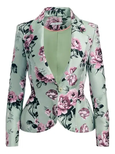 Alice And Olivia Floral-print Tailored Blazer In Green