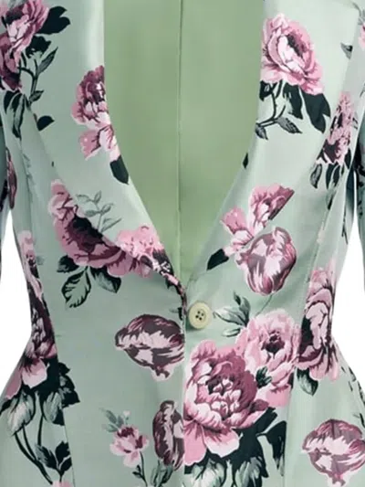 Alice And Olivia Floral-print Tailored Blazer In Green
