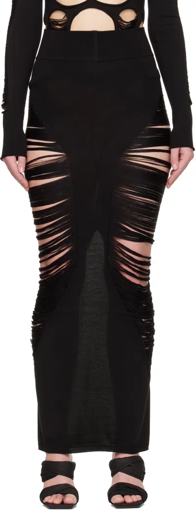 Rick Owens Long Skirt With Cut-out Design And Distressed Effect In Black