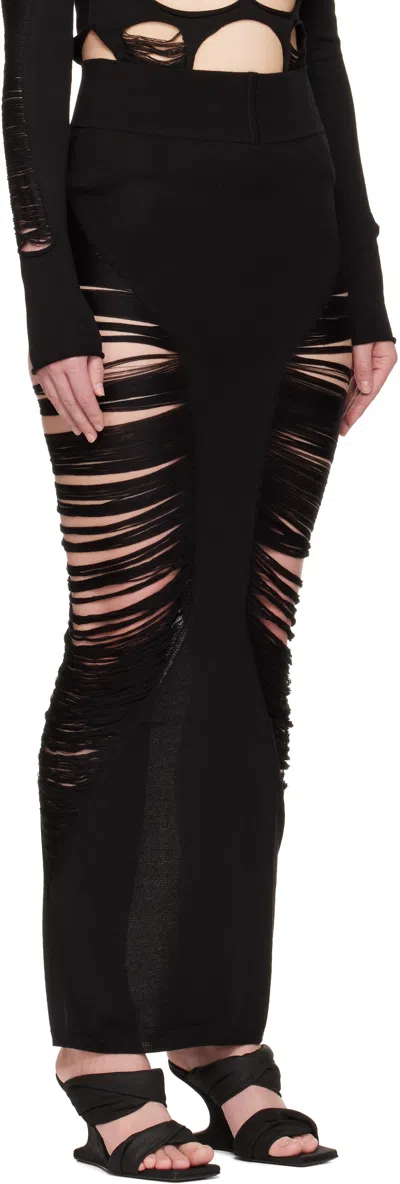 Rick Owens Long Skirt With Cut-out Design And Distressed Effect In Black