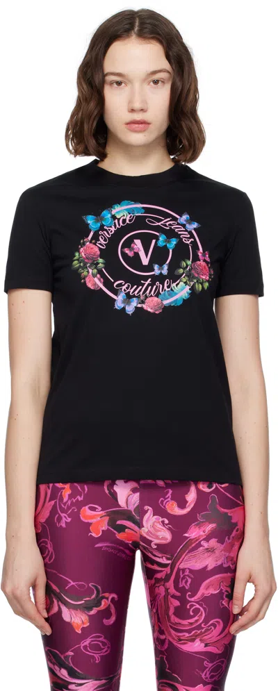 Versace Jeans Couture Crew Neck T-shirt With Print In Black