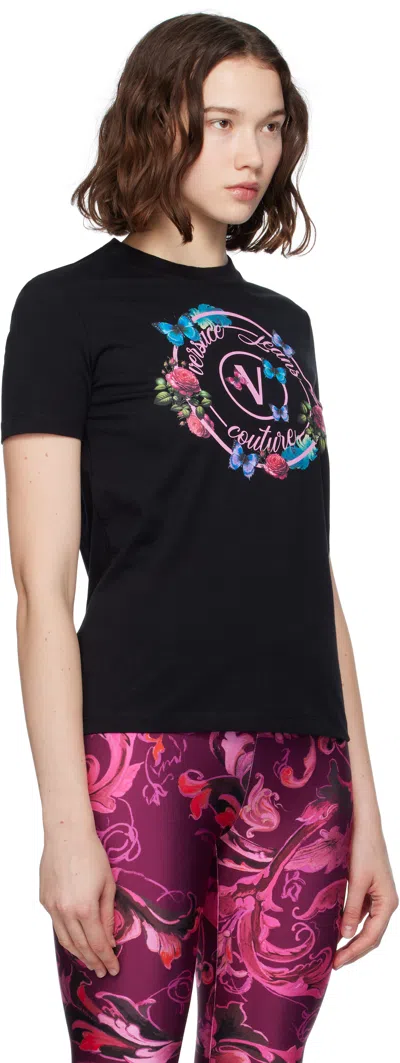 Versace Jeans Couture Crew Neck T-shirt With Print In Black