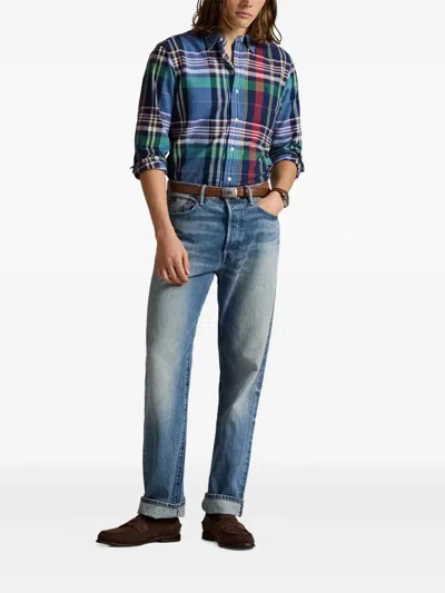 Polo Ralph Lauren Check Pattern Shirt Custom-fit In Blue