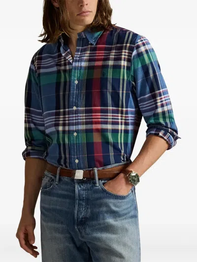 Polo Ralph Lauren Check Pattern Shirt Custom-fit In Blue