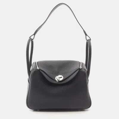 Pre-owned Hermes Black Taurillon Clemence Lindy 26 Shoulder Bag