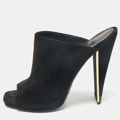 Pre-owned Louis Vuitton Black Suede Block Heel Mules Size 38