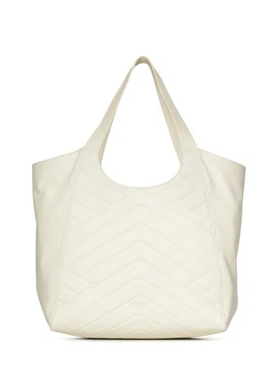 Pinko Puzzle-quilted Leather Shopper Bag With Logo Plate In Neutral